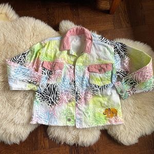 DISNEY The Lion King X Asos design cropped denim jacket coord Simba Embroidered